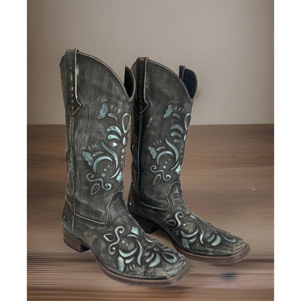ROPER Women's Belle Metallic Square Toe Western Cowboy Boots Sz 7